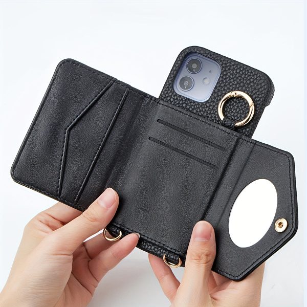 Synthetic Faux Leather Phone Case for Iphone 15, 14 Plus, 13, 12, And 11 Pro Max, Featuring a Long Lanyard Crossbody Bag, Shock-Absorbing Cover, And Mirror. - Image 5