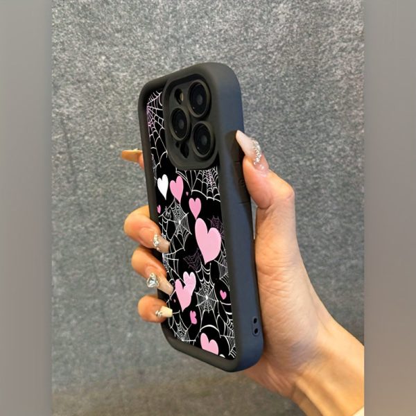for Apple 16Pro Max, 16 Plus, 16, 16 Pro, 15 Pro Max, 15 Pro, 15 Plus, 15, 14, 14 Plus, 14 Pro, 14 Pro Max, 13, 13 Pro, 13 Pro Max, 12, 12 Pro, 12 Pro Max, 11, 11 Pro, 11 Pro Max Pink and White Cobweb Black Matte Anti-Drop All-Inclusive Case - Image 5