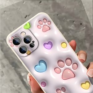 Adorable Heart-Shaped Decoration with Pink Claws, Designed Specifically for Iphone 16, 11, 15, 14, 13, 12 Pro Max, And XR Plus. A Stylish Black And White Phone Case, Perfect As a Trendy Gift for Teenagers.