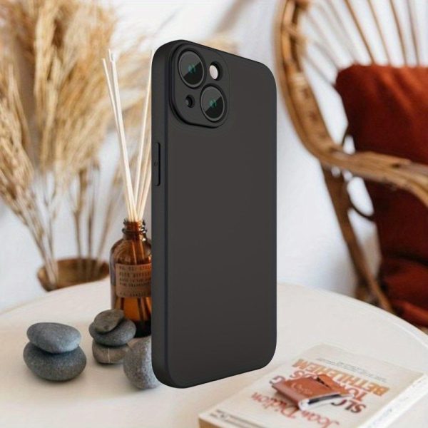 A Stylish, Matte Black Phone Cover Featuring a Reflective Surface, Tailored for Iphone Models 15, 14, 13, 12, And 11 Plus Pro Max Mini. It Provides Extensive Lens Safeguarding And Serves As an Excellent Present for Individuals Who Value Minimalism.