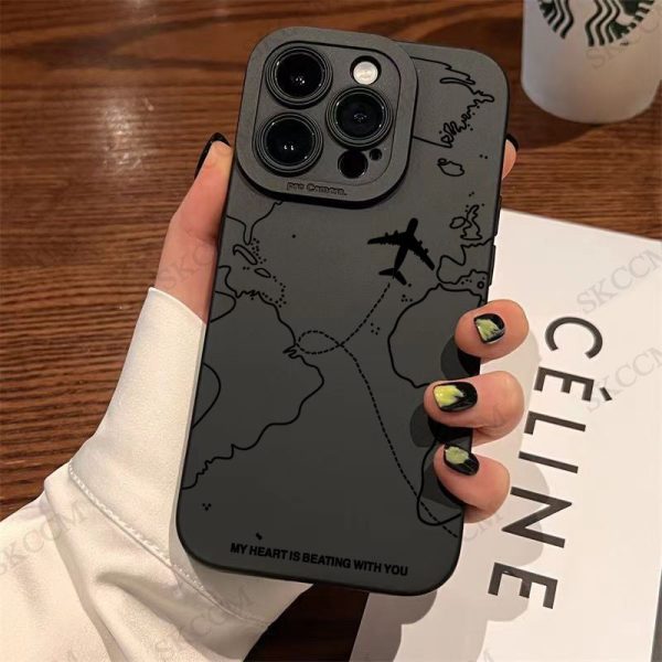 1pc Phone Case with Angel Black Eye Airplane Route Pattern for iPhone 16 15 14 13 12 11 Pro Max 12 Mini 7 8 Plus X XR XS Max Matte Protective Case - Image 2