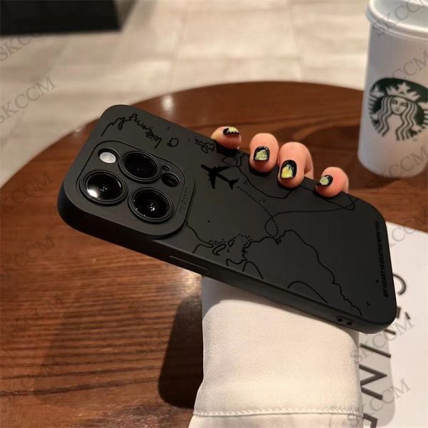 1pc Phone Case with Angel Black Eye Airplane Route Pattern for iPhone 16 15 14 13 12 11 Pro Max 12 Mini 7 8 Plus X XR XS Max Matte Protective Case - Image 5