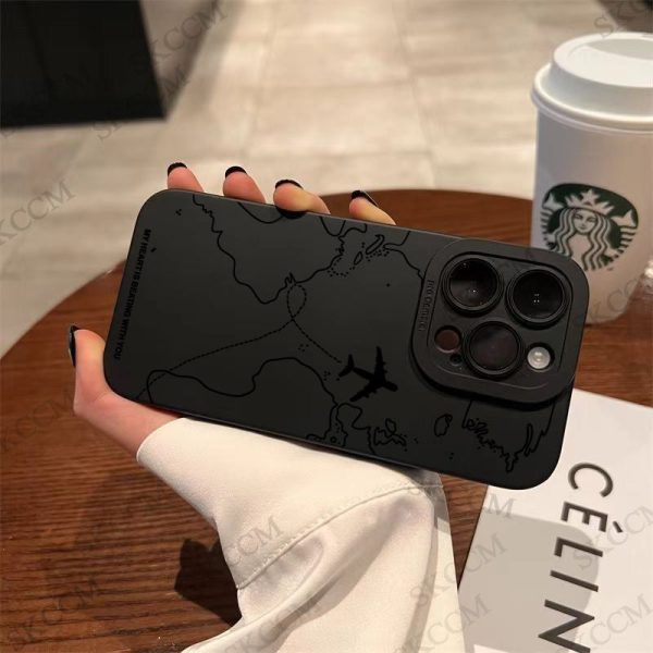 1pc Phone Case with Angel Black Eye Airplane Route Pattern for iPhone 16 15 14 13 12 11 Pro Max 12 Mini 7 8 Plus X XR XS Max Matte Protective Case - Image 3