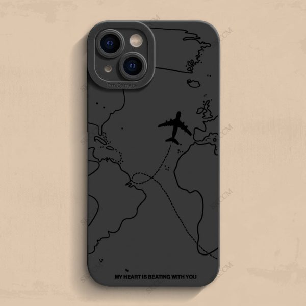 1pc Phone Case with Angel Black Eye Airplane Route Pattern for iPhone 16 15 14 13 12 11 Pro Max 12 Mini 7 8 Plus X XR XS Max Matte Protective Case - Image 4