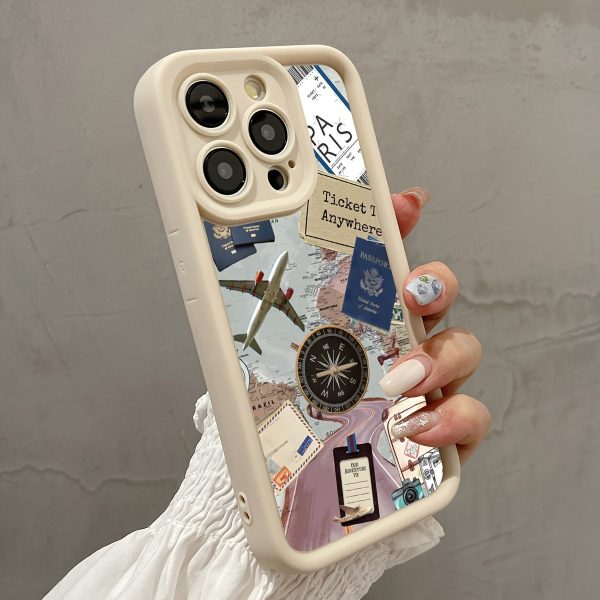 A Mobile Phone Case Featuring a White Airplane, Compass, And Map Design, Designed to Be Drop-Proof And Compatible with Various Apple Models Including The Iphone 15 Series And Earlier Versions. - Image 3
