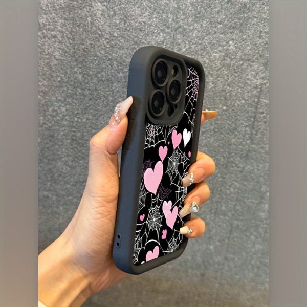 for Apple 16Pro Max, 16 Plus, 16, 16 Pro, 15 Pro Max, 15 Pro, 15 Plus, 15, 14, 14 Plus, 14 Pro, 14 Pro Max, 13, 13 Pro, 13 Pro Max, 12, 12 Pro, 12 Pro Max, 11, 11 Pro, 11 Pro Max Pink and White Cobweb Black Matte Anti-Drop All-Inclusive Case - Image 3
