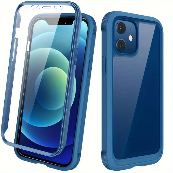 360 Degree Rugged SOLIGU Phone Case with Integrated Touch-Sensitive Anti-Scratch Screen Guard for iPhone 15 14 13 12 11/ Plus/ Pro/ Pro Max, Blue