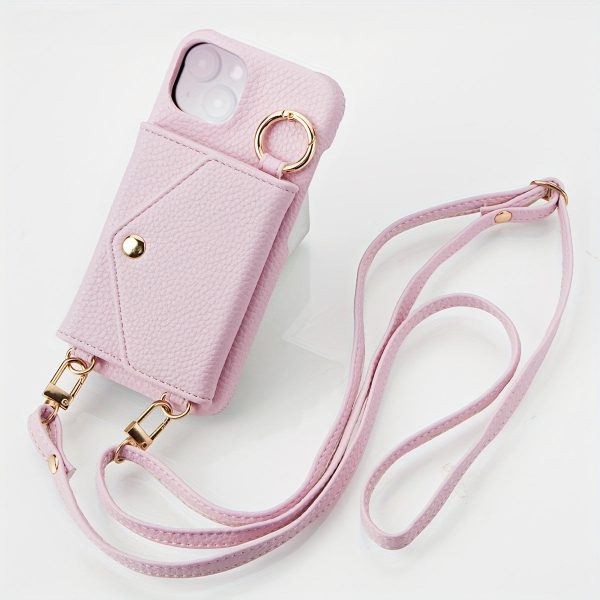 Synthetic Faux Leather Phone Case for Iphone 15, 14 Plus, 13, 12, And 11 Pro Max, Featuring a Long Lanyard Crossbody Bag, Shock-Absorbing Cover, And Mirror. - Image 3