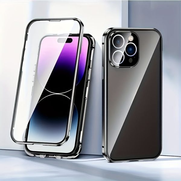 Privacy Screen Magnetic Phone Case for iPhone 16/15/14/13/12 Pro Max PLUS - Transparent Back, Metal Frame, Dual-Sided Privacy Tempered Glass, Anti-Peep - Image 2