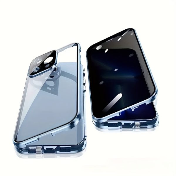 Privacy Screen Magnetic Phone Case for iPhone 16/15/14/13/12 Pro Max PLUS - Transparent Back, Metal Frame, Dual-Sided Privacy Tempered Glass, Anti-Peep - Image 6