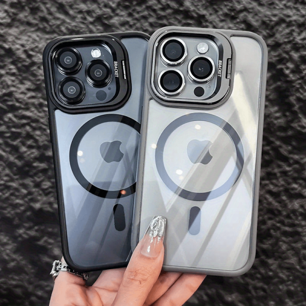 New Metal Window Bracket High-quality Transparent Magnetic Wireless Charging Phone Case, Suitable for iPhone 16/15/14/13/12 with Lens Film Included - Image 3