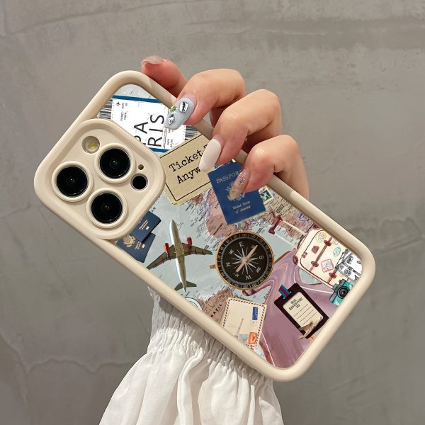 A Mobile Phone Case Featuring a White Airplane, Compass, And Map Design, Designed to Be Drop-Proof And Compatible with Various Apple Models Including The Iphone 15 Series And Earlier Versions. - Image 5