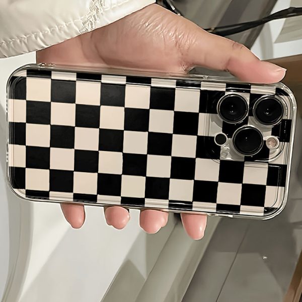 A Fashionable Black Grid Transparent TPU Full-Body Shock-Resistant Phone Cover, Suitable for Apple Iphone Models 16, 15, 14, 13, 12, 11, XR, Pro, Plus, And Pro Max. - Image 3