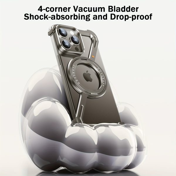 A Minimalist Phone Case Compatible With The 6.7-inch IPhone 16 Pro Max, Featuring A 360° Rotating Aluminum Stand, A Golden Frameless Z-shaped Design, Protective Shockproof Outer Shell, Made Of Natural Titanium. - Image 2