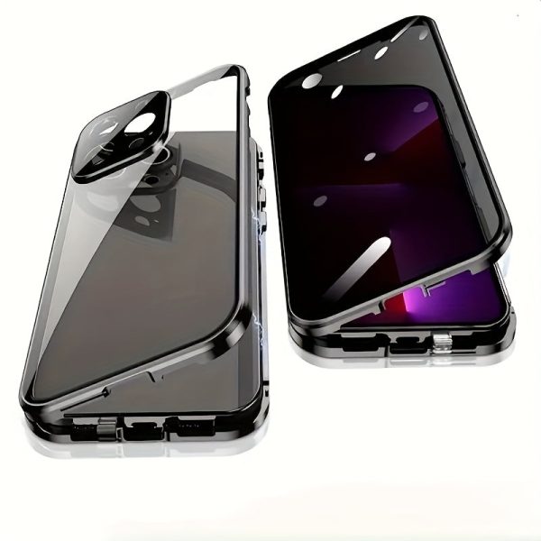 Privacy Screen Magnetic Phone Case for iPhone 16/15/14/13/12 Pro Max PLUS - Transparent Back, Metal Frame, Dual-Sided Privacy Tempered Glass, Anti-Peep - Image 4