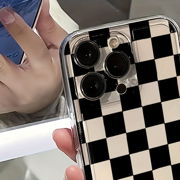 A Fashionable Black Grid Transparent TPU Full-Body Shock-Resistant Phone Cover, Suitable for Apple Iphone Models 16, 15, 14, 13, 12, 11, XR, Pro, Plus, And Pro Max. - Image 5