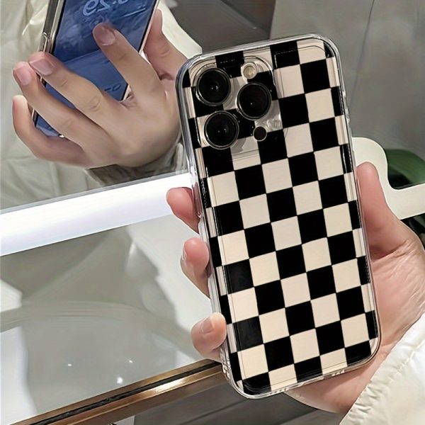 A Fashionable Black Grid Transparent TPU Full-Body Shock-Resistant Phone Cover, Suitable for Apple Iphone Models 16, 15, 14, 13, 12, 11, XR, Pro, Plus, And Pro Max. - Image 4