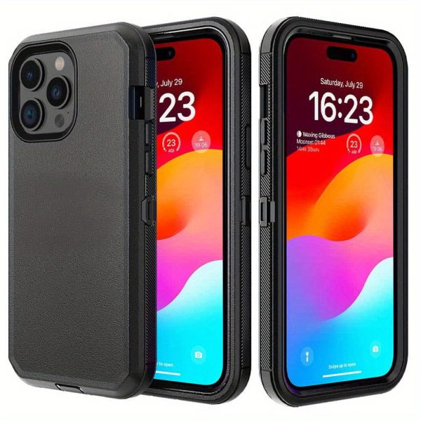 Durable phone case designed for iPhone 16/15/14/13/12/11 series, including Pro and Pro Max. This 3-in-1 heavy-duty phone case comes with 2pcs anti-peep privacy screen protectors to prevent scratches. - Image 4