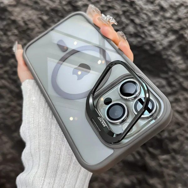 New Metal Window Bracket High-quality Transparent Magnetic Wireless Charging Phone Case, Suitable for iPhone 16/15/14/13/12 with Lens Film Included - Image 6