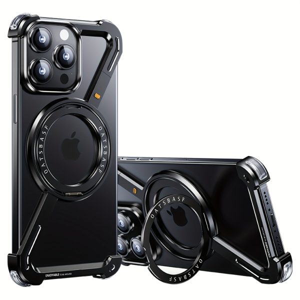A Minimalist Phone Case Compatible With The 6.7-inch IPhone 16 Pro Max, Featuring A 360° Rotating Aluminum Stand, A Golden Frameless Z-shaped Design, Protective Shockproof Outer Shell, Made Of Natural Titanium. - Image 7