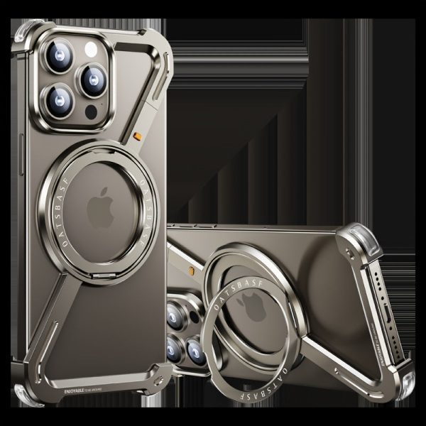 A Minimalist Phone Case Compatible With The 6.7-inch IPhone 16 Pro Max, Featuring A 360° Rotating Aluminum Stand, A Golden Frameless Z-shaped Design, Protective Shockproof Outer Shell, Made Of Natural Titanium. - Image 8