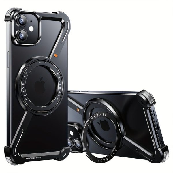 A Minimalist Phone Case Compatible With The 6.7-inch IPhone 16 Pro Max, Featuring A 360° Rotating Aluminum Stand, A Golden Frameless Z-shaped Design, Protective Shockproof Outer Shell, Made Of Natural Titanium. - Image 3