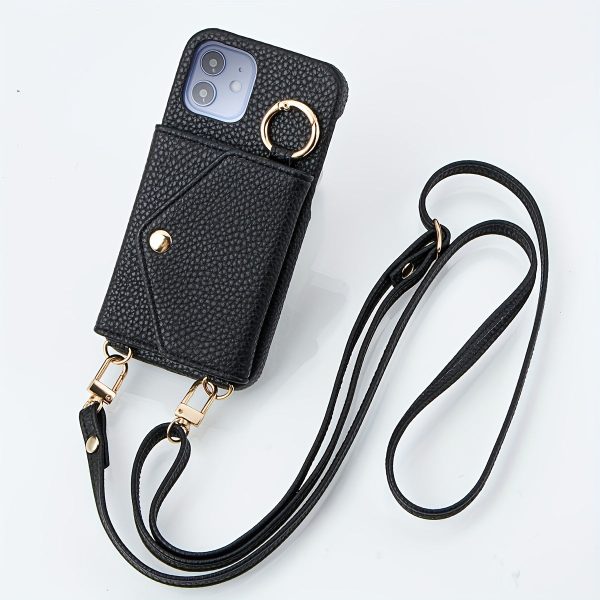 Synthetic Faux Leather Phone Case for Iphone 15, 14 Plus, 13, 12, And 11 Pro Max, Featuring a Long Lanyard Crossbody Bag, Shock-Absorbing Cover, And Mirror. - Image 6