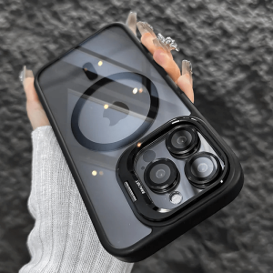 New Metal Window Bracket High-quality Transparent Magnetic Wireless Charging Phone Case, Suitable for iPhone 16/15/14/13/12 with Lens Film Included