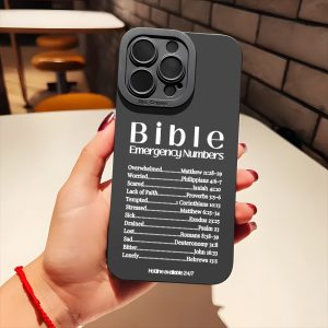 Christian Phone Case with Bible Emergency Number for iPhone 16, 11, 15, 14, 13, 12 Pro Max, XR Plus, Black Aesthetic Phone Case for Birthday, Christmas, Christian Gifts for Women and Men
