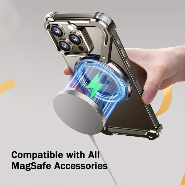 A Minimalist Phone Case Compatible With The 6.7-inch IPhone 16 Pro Max, Featuring A 360° Rotating Aluminum Stand, A Golden Frameless Z-shaped Design, Protective Shockproof Outer Shell, Made Of Natural Titanium. - Image 6