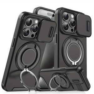 [Magnetic] [Full Camera Protection] Shockproof Phone Case for iPhone 16/ 15/ 14/ 13/ 12/ 11 Plus/ Pro/ Pro Max/PM with Sliding Camera Cover/ 360° Rotating Ring Bracket