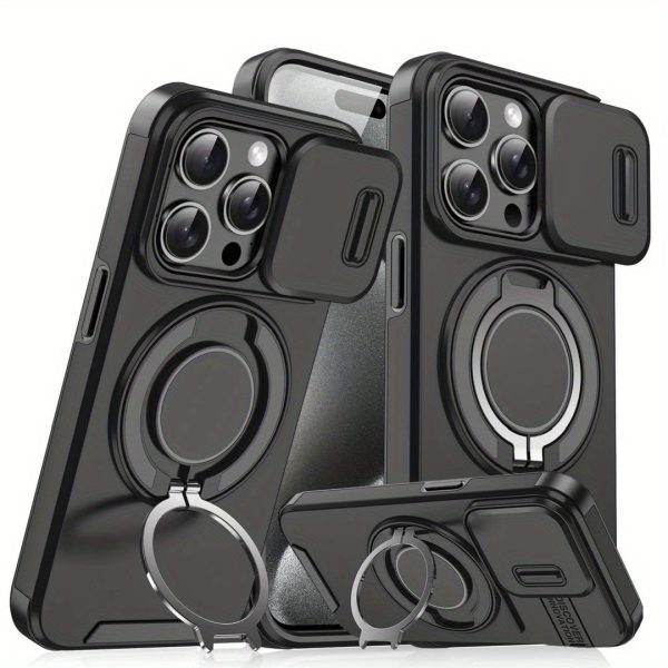 [Magnetic] [Full Camera Protection] Shockproof Phone Case for iPhone 16/ 15/ 14/ 13/ 12/ 11 Plus/ Pro/ Pro Max/PM with Sliding Camera Cover/ 360° Rotating Ring Bracket