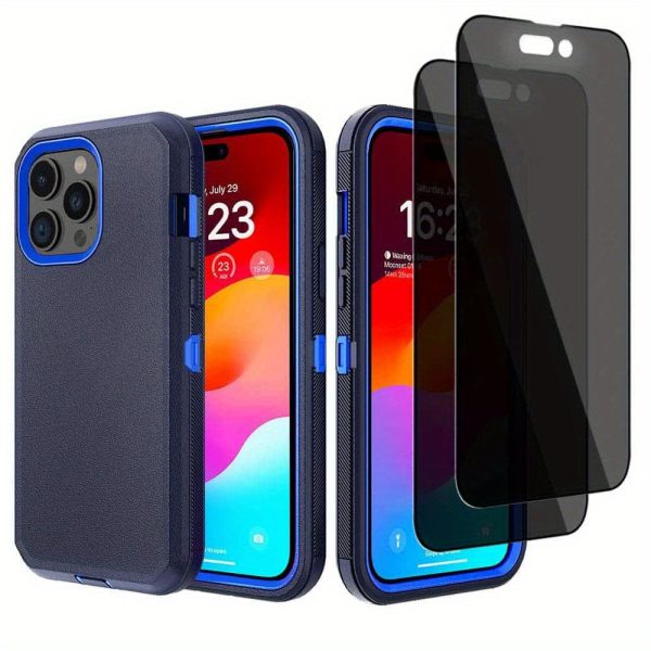 Durable phone case designed for iPhone 16/15/14/13/12/11 series, including Pro and Pro Max. This 3-in-1 heavy-duty phone case comes with 2pcs anti-peep privacy screen protectors to prevent scratches. - Image 6