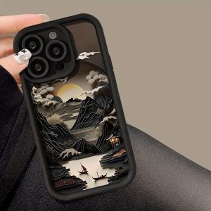 Full Coverage Case in Black TPU for iPhone 16, 15, 14, 13, 12, 11, XR, Pro, Plus and Pro Max series, Designed for Landscapes