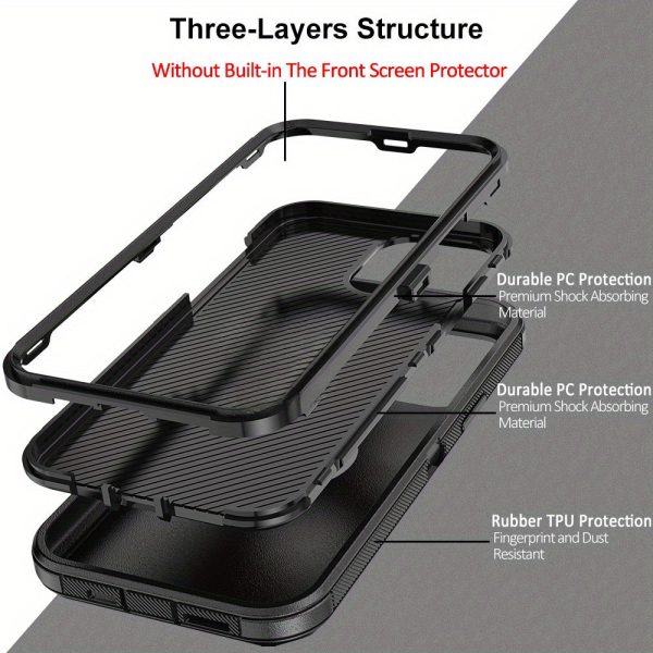 Durable phone case designed for iPhone 16/15/14/13/12/11 series, including Pro and Pro Max. This 3-in-1 heavy-duty phone case comes with 2pcs anti-peep privacy screen protectors to prevent scratches. - Image 3