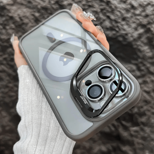 New Metal Window Bracket High-quality Transparent Magnetic Wireless Charging Phone Case, Suitable for iPhone 16/15/14/13/12 with Lens Film Included - Image 4