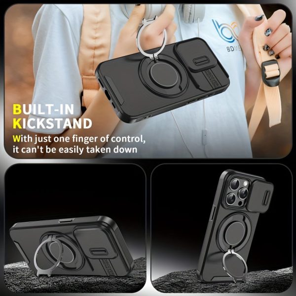 [Magnetic] [Full Camera Protection] Shockproof Phone Case for iPhone 16/ 15/ 14/ 13/ 12/ 11 Plus/ Pro/ Pro Max/PM with Sliding Camera Cover/ 360° Rotating Ring Bracket - Image 2