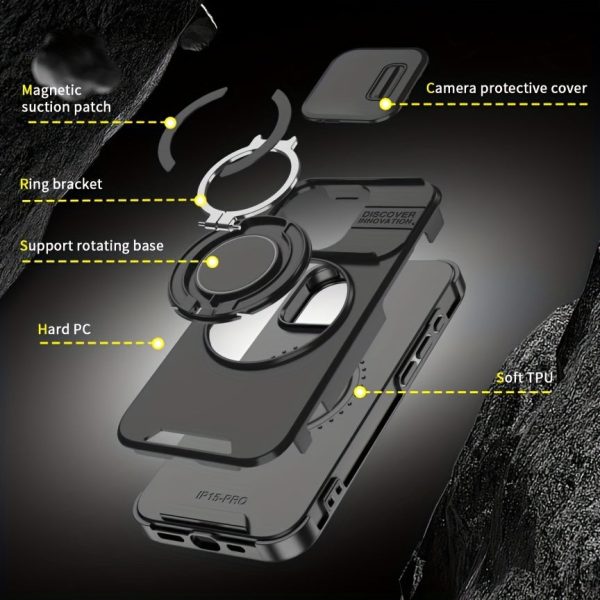 [Magnetic] [Full Camera Protection] Shockproof Phone Case for iPhone 16/ 15/ 14/ 13/ 12/ 11 Plus/ Pro/ Pro Max/PM with Sliding Camera Cover/ 360° Rotating Ring Bracket - Image 3