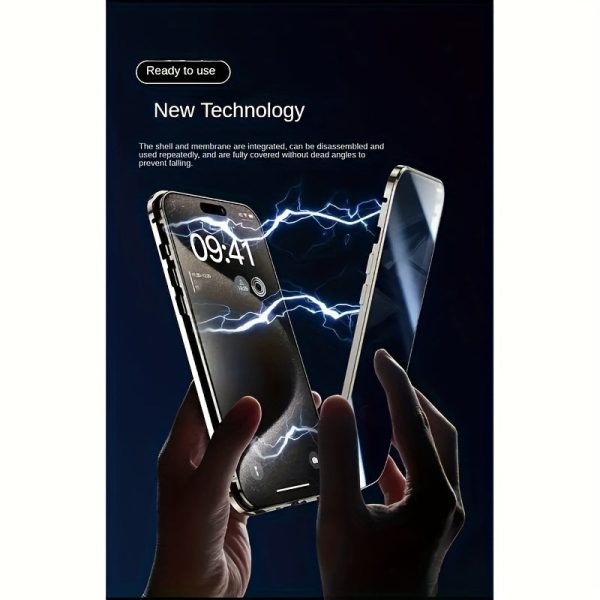 Privacy Screen Magnetic Phone Case for iPhone 16/15/14/13/12 Pro Max PLUS - Transparent Back, Metal Frame, Dual-Sided Privacy Tempered Glass, Anti-Peep - Image 5